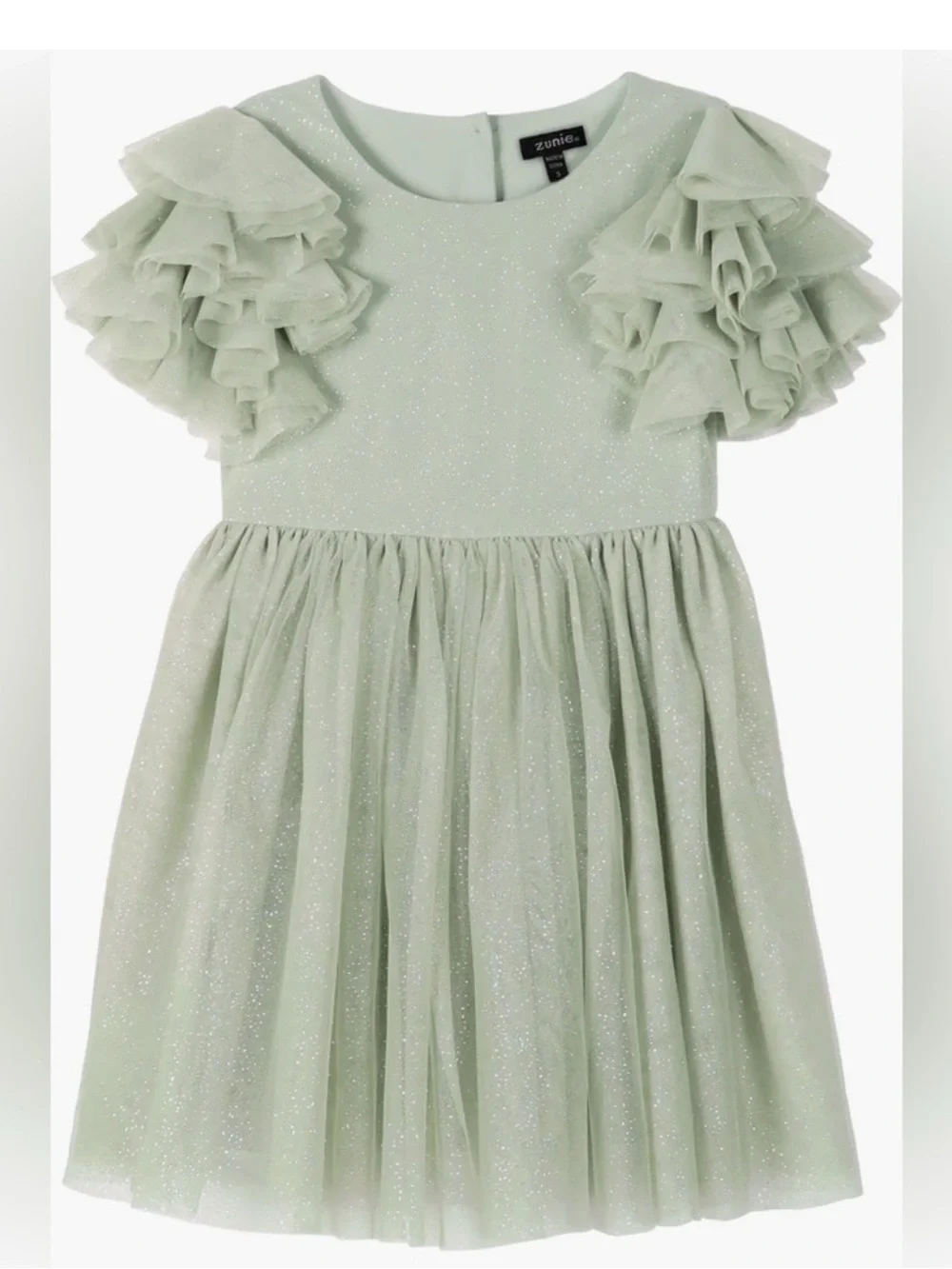 Zunie Light Sage Green Glitter Ruffle Sleeve Party Dress